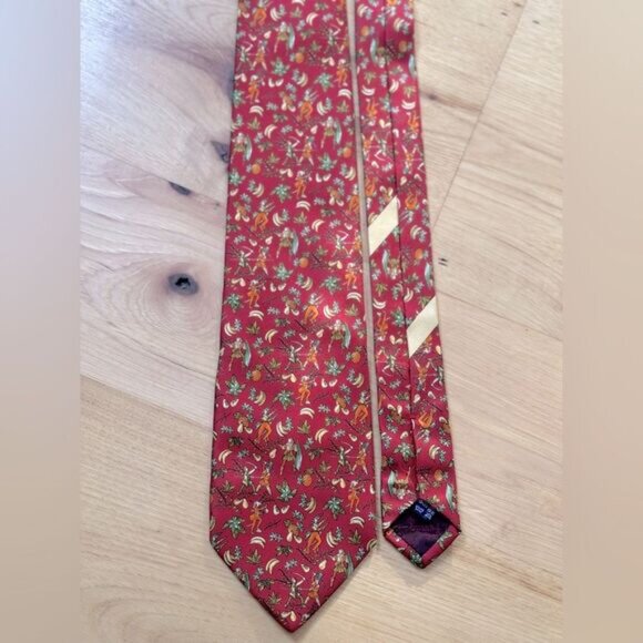 Vintage SALVATORE FERRAGAMO Red Tropical Tobacco Men's Silk Luxury Neck Tie - Picture 2 of 4